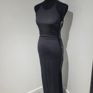 Marciano Women's Sleeveless Halter Maxi Dress with Side Fringe Small Black Glam